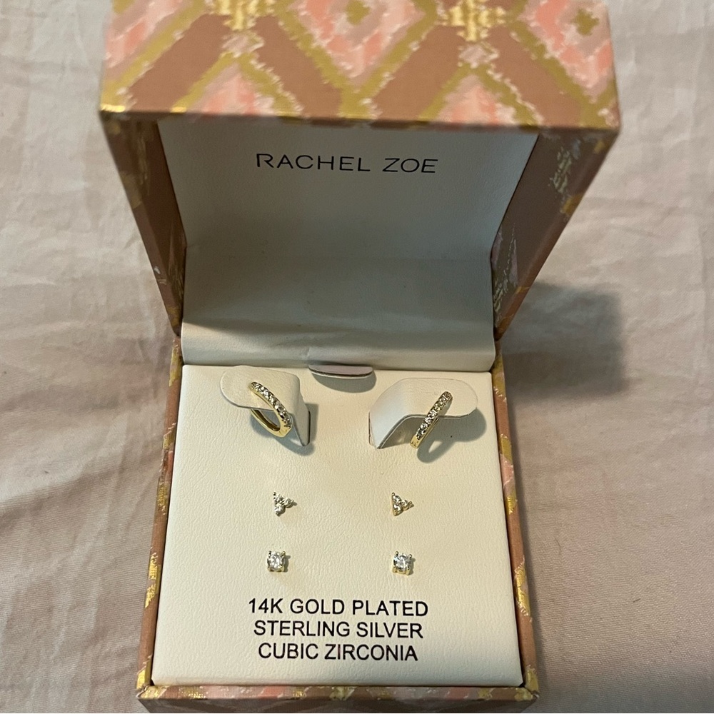 Rachel Zoe 14K Gold Plated Sterling Silver Earring Set